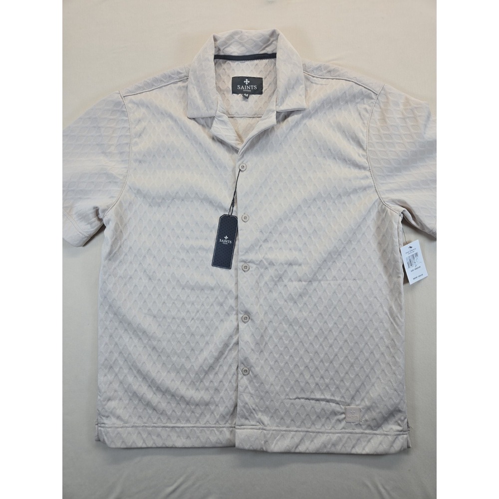 SAINTS Studio Men's Size Medium Oat Color Textured Dhort Sleeve Button NWT
